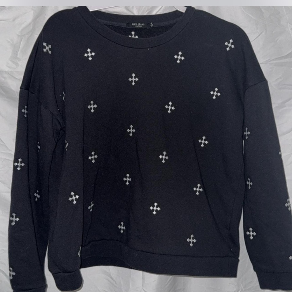 Max jeans Black Sweater with White Cross Pattern medium Y2K